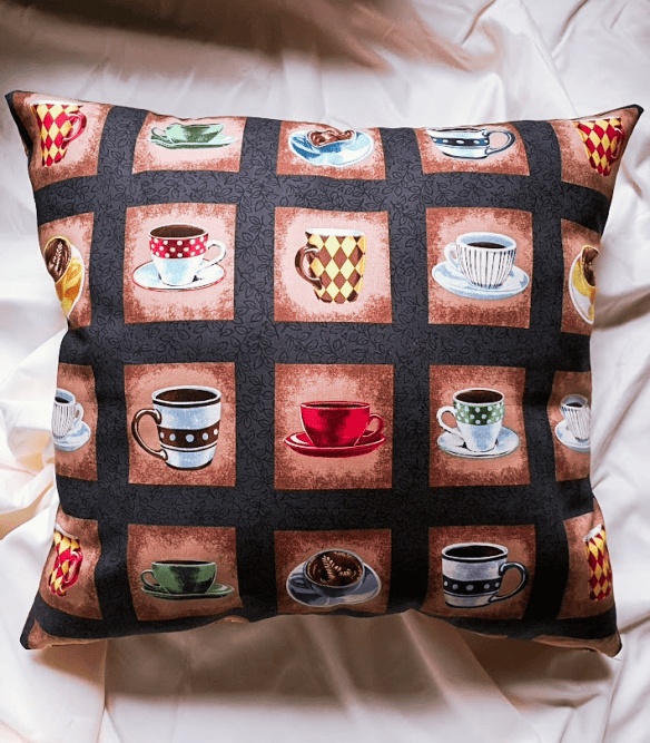 Coffee Time is a soft over-stuffed and oversized pillow perfect for that coffee and book type day